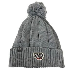 Under Armour UA Womens One Size Gray Wisconsin Badgers Pom‎ Pom Beanie Hat